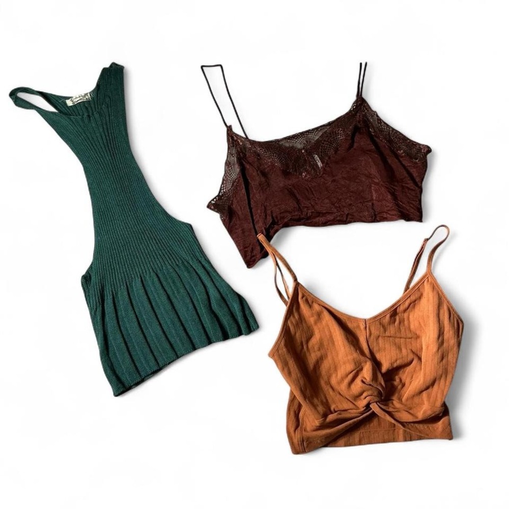 Free People BKE‎ Intimately Lace Trim Cami Tank Top Bundle Green Brown Orange